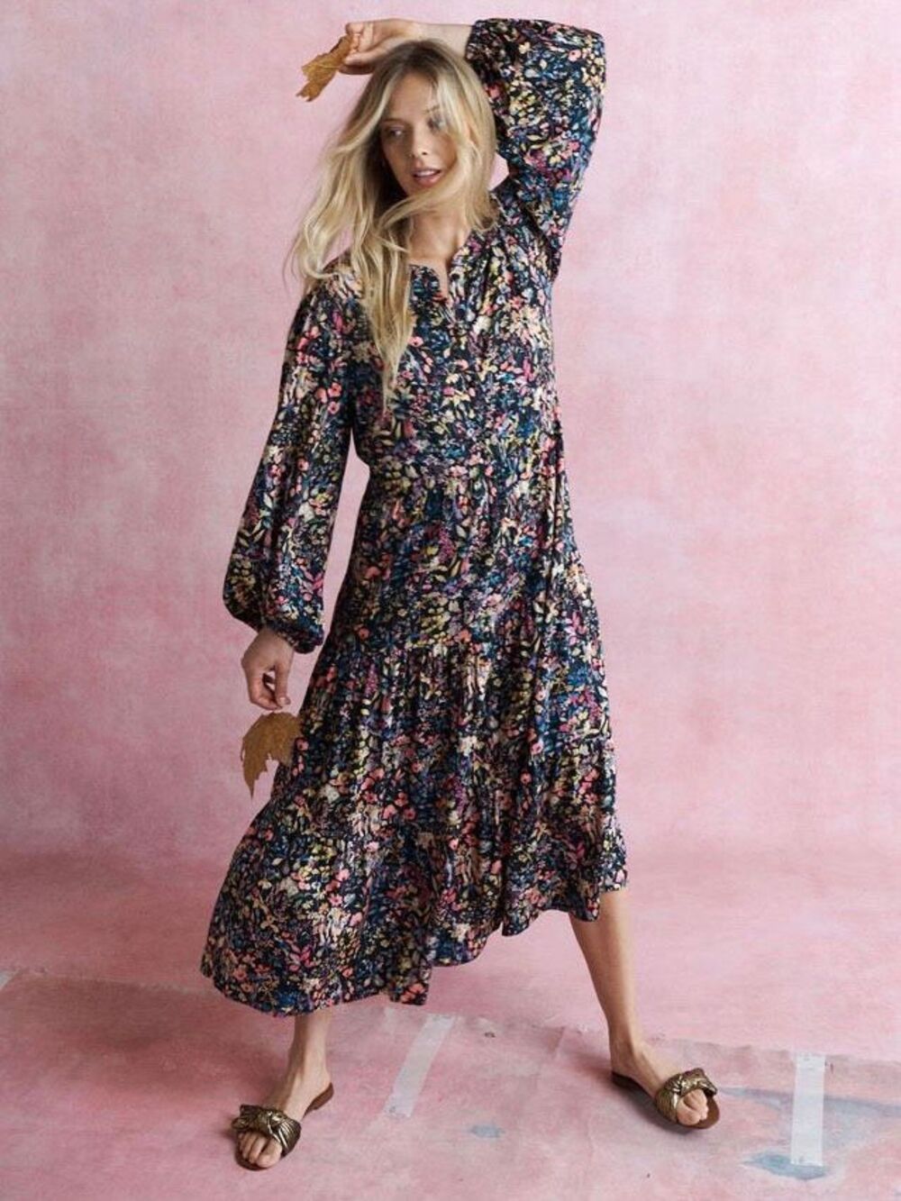 NRBY Annie Liberty Floral Tiered Dress Black Multi Size S